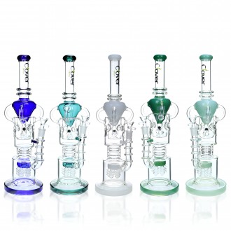 Clover Glass - 16.8" Straight Tube w/ Perc Recycler Water Pipe - [WPA-244]