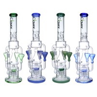Clover Glass - 18.5" Triple Hourglass Chamber w/ Perc Recycler Water Pipe - [WPA307]