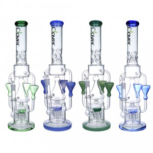 Clover Glass - 18.5" Triple Hourglass Chamber w/ Perc Recycler Water Pipe - [WPA307]