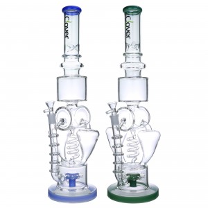 Clover Glass - 19.5" Multi Chamber Coil & Sprinkler Perc Recycler Water Pipe - [WPA-310]