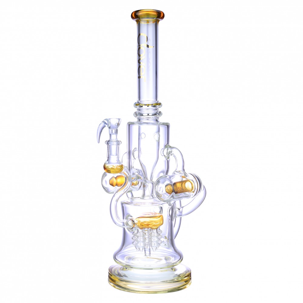 Shop Clover Glass 16" Multi Chamber Double Inline Perc Recycler Water Pipe at Skygate Wholesale Clover Glass 16 Inch Multi Chamber Double Inline Perc Recycler Water Pipe