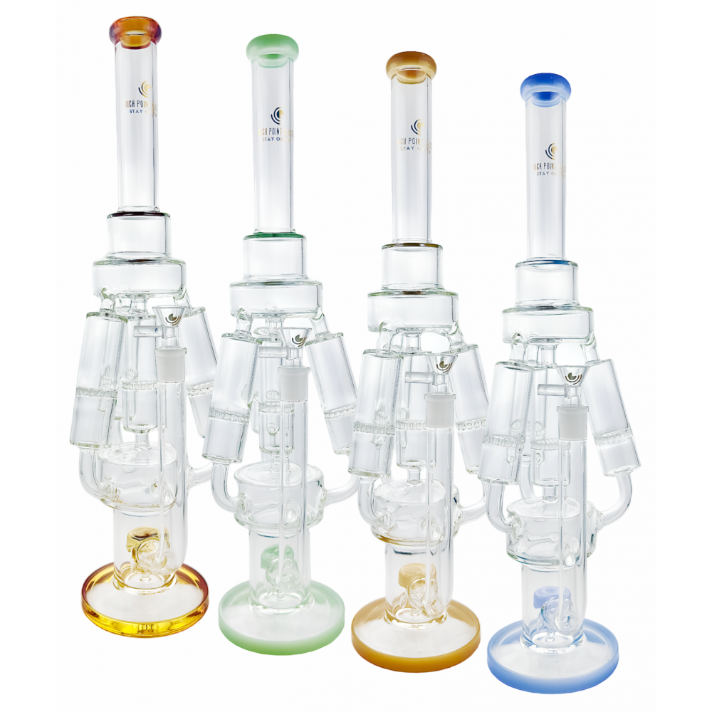 High Point Glass - 18" 5mm Quad-Honeycomb Perc W/ Jelly Fish Perc Recycler Water Pipe [WPA-47]