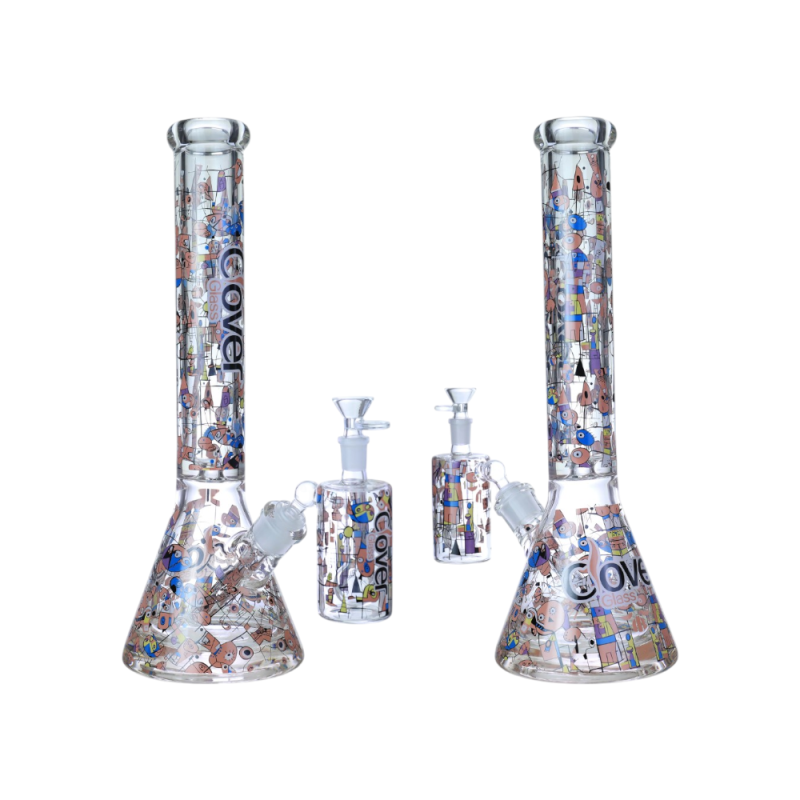 Clover Glass 16" 9mm Thick Abstract Cartoon Graffiti Beaker Water Pipe