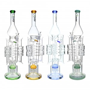 Clover Glass - 20.5" Triple Chamber Ice-Pinch Dual Perc Recycler Water Pipe - [WPA-88]