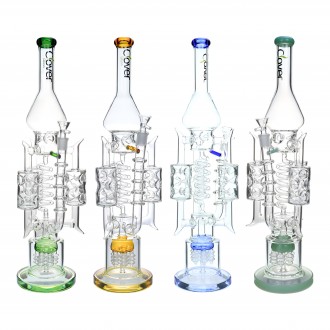 Clover Glass - 20.5" Triple Chamber Ice-Pinch Dual Perc Recycler Water Pipe - [WPA-88]