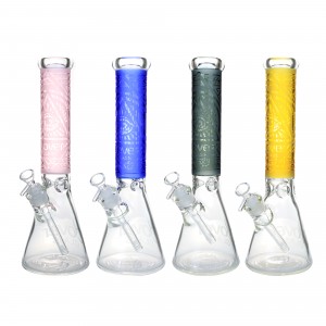 Clover Glass - 14" Monoculus Art Sand Blasted Beaker Water Pipe - Blue [WPB-333]