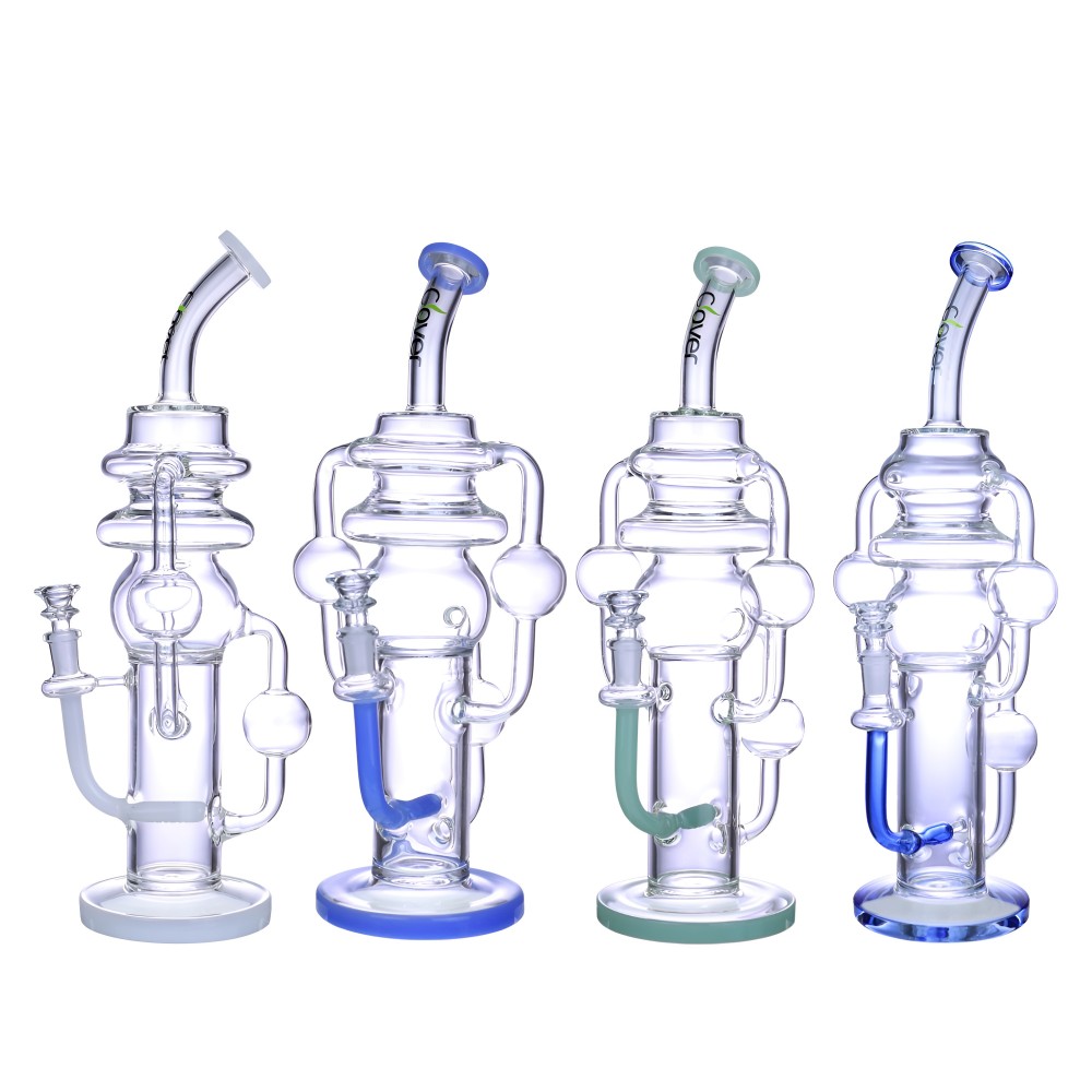 Clover Glass 14-Inch Multi Chamber Orb Inline Perc Recycler Water Pipe