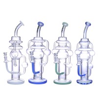 Clover Glass - 14" Multi Chamber Orb Inline Perc Recycler Water Pipe
