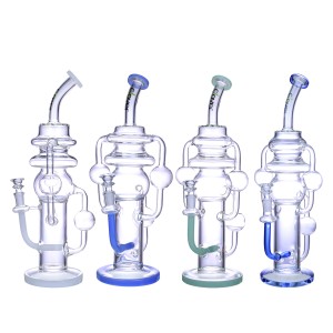 Clover Glass - 14" Multi Chamber Orb Inline Perc Recycler Water Pipe