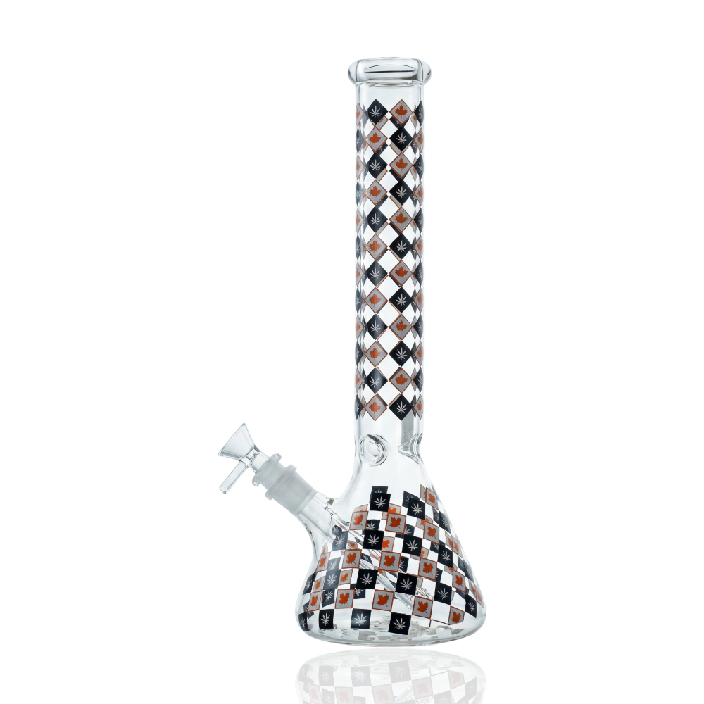 13.5" Maple Leaf Checkered Glass Beaker Water Pipe 