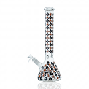 13.5" Maple Leaf Checkered Glass Beaker Water Pipe 