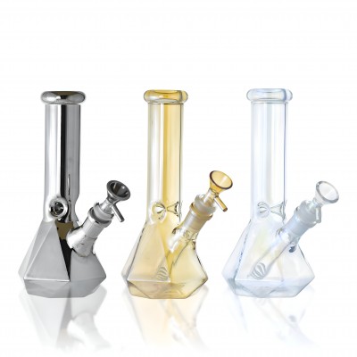 8.5" Prism Cut Electroplated Beaker Water Pipe - Assorted