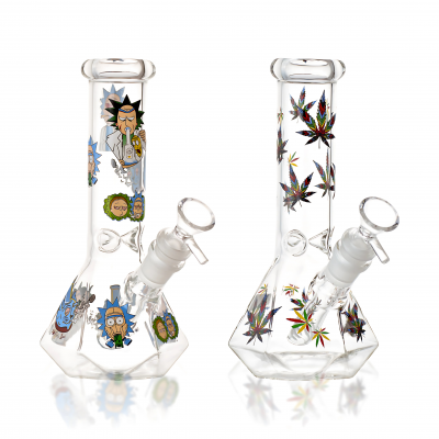 8.5" Prism Cut Sticker Art Beaker Water Pipe - Assorted
