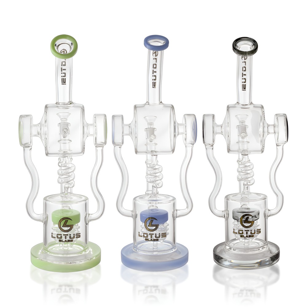 Lotus Glass 15 Inch Dual Wheel Loop Sprinkler Perc Recycler Water Pipe – Assorted