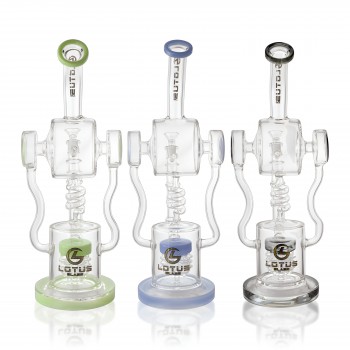 Lotus Glass - 15" Dual Wheel Loop Sprinkler Perc Recycler Water Pipe - Assorted [WPB1053]