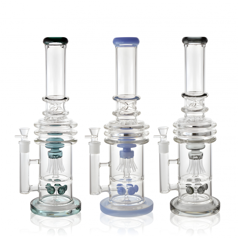 16 Inch Thick Glass Water Pipe with Multi Shower Jellyfish Perc – Assorted Colors