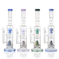 Lotus Glass - 18" Premium Straight Tube Dual Perc Water Pipe - Assorted [WPB1055]