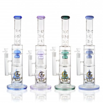 Lotus Glass - 18" Premium Straight Tube Dual Perc Water Pipe - Assorted [WPB1055]