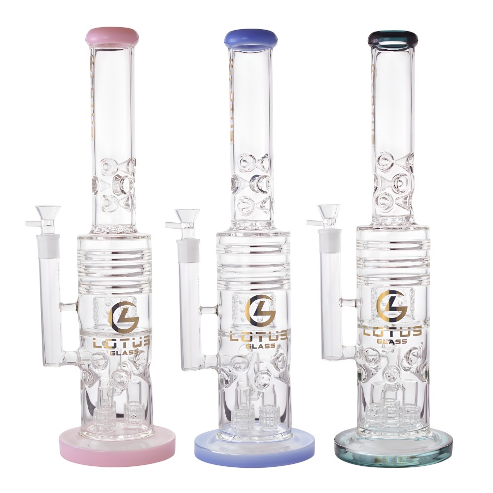 Lotus Glass 18.5 Inch Stereo Matrix Perc Ice Pinch Water Pipe – Assorted [WPB1056]