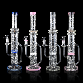 16" Milky Way Hit Dual Perc Straight Tube Water Pipe - Glow in the Dark [WPB1068]