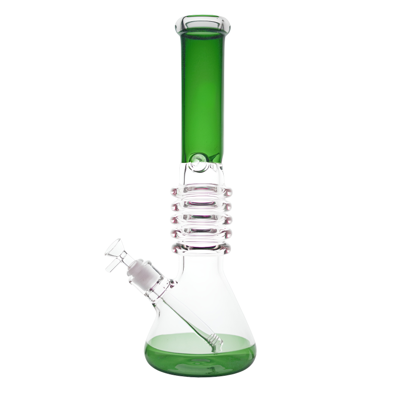 16" Accented Base Ribbed Neck Beaker Glass Water Pipe