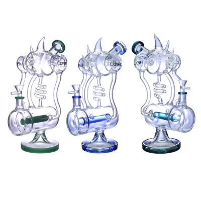 Clover Glass - 11"  Multi Spike Spiral Inline Perc Recycler Water Pipe - [WPC-245]
