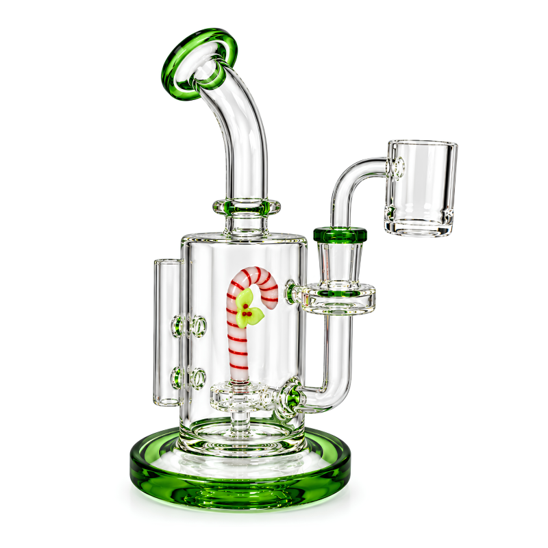 8" Christmas Themed Candy Cane Perc Water Pipe [WPCM16]