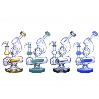 Clover Glass - 9" Twisted Neck Donut Inline Perc Water Pipe
