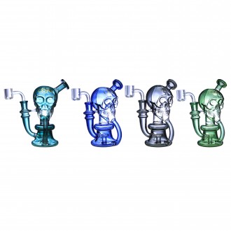 Clover Glass - 6.5" Skull Shape Matrix Perc Recycler Water Pipe - [WPE-974]