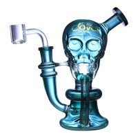 Clover Glass - 6.5" Skull Shape Matrix Perc Recycler Water Pipe - [WPE-974]