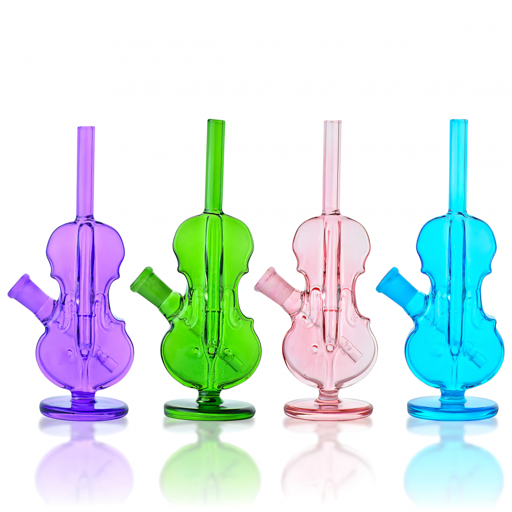 7.5-Inch Violin-Shaped Water Pipe with Quartz Banger - Music Lover's Piece 7.5-inch violin-shaped water pipe with quartz banger and 14mm joint