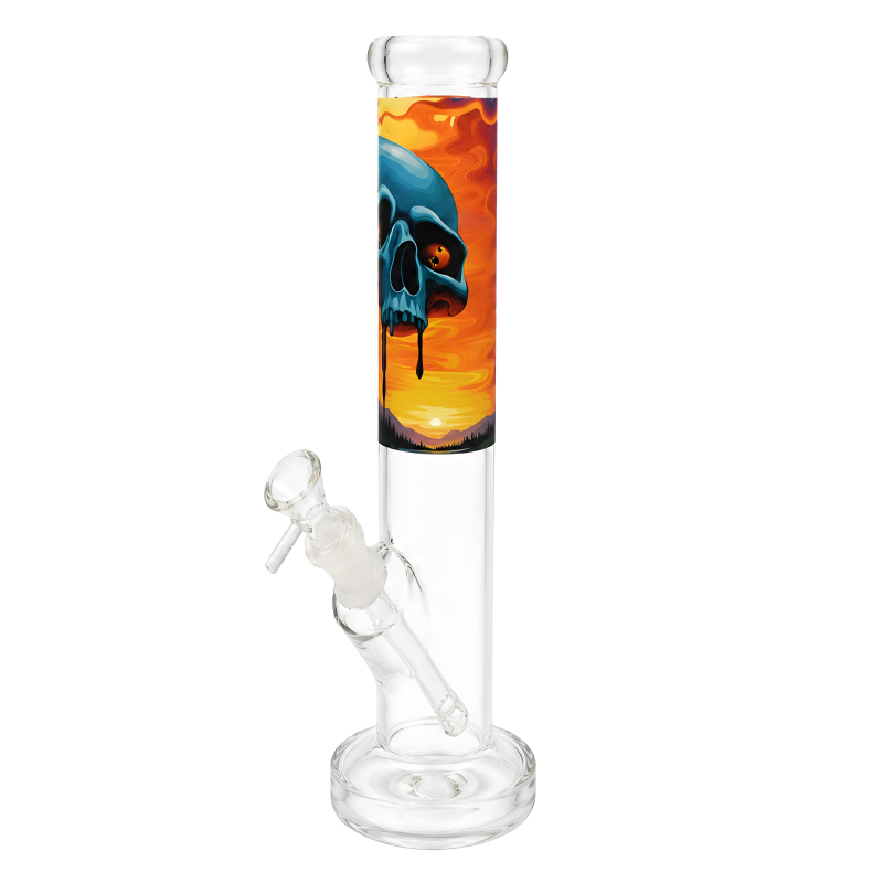 12" Earthy Sticker Art Cylindrical Glass Water Pipe