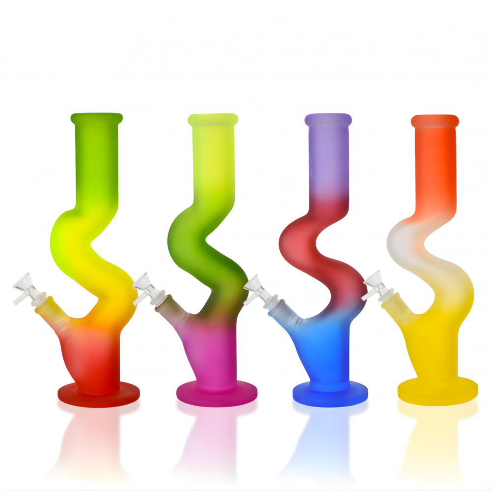 14" Tri-Color Frosted Zong Water Pipe | Premium Glass Bong Wholesale