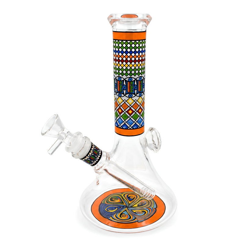 9" Artful Mosaic Diamond Beaker Glass Water Pipe