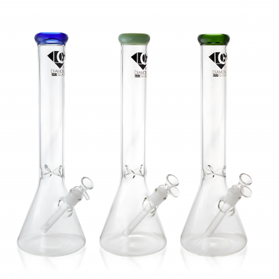 Diamond Gold Glass - 16" Ice-Pinch  Clear Beaker Water Pipe - Assorted 