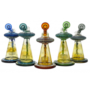 9" Silver Fumed Alien Abduction Showerhead Perc Water Pipe Rig - [WSG3981]