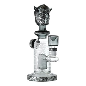 9" Ancient Alien Head Sandblasted Showerhead Perc Water Pipe - Gray