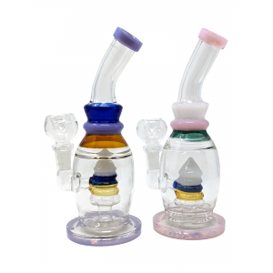8" Assorted Slyme Stacked Perc Round Body Water Pipe Rig - [ZD152]