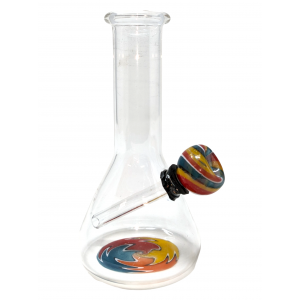 6" Wig Wag Bottom Glass On Rubber Beaker Water Pipe - [ZD50]