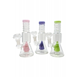 6" Assorted Mini Slyme Showerhead Triangle Perc Ribbed Neck Water Pipe Rig - [ZD57]