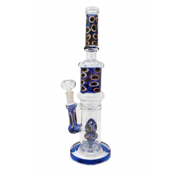 14" Gold Fumed Polka Dot Accent Geometric Perc Straight Water Pipe Rig - [ZN2]