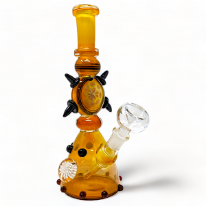 8.5" Gold Fumed Grip-Pin Marble Fusion Beaker Water Pipe - [ZN34]