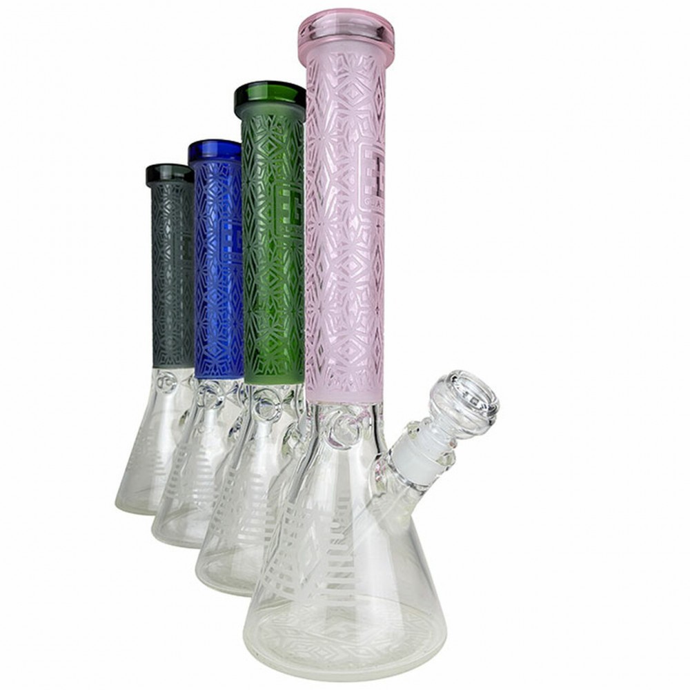 EG - 15" Etched Decal Diamond Beaker Water Pipe 14MM Female [EG-09]