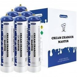 Great Whip Cream Charger 615g Nitrous Oxide E942 - Regular - 6ct Display [GWCC615-6CT] (FOOD PURPOSE ONLY)