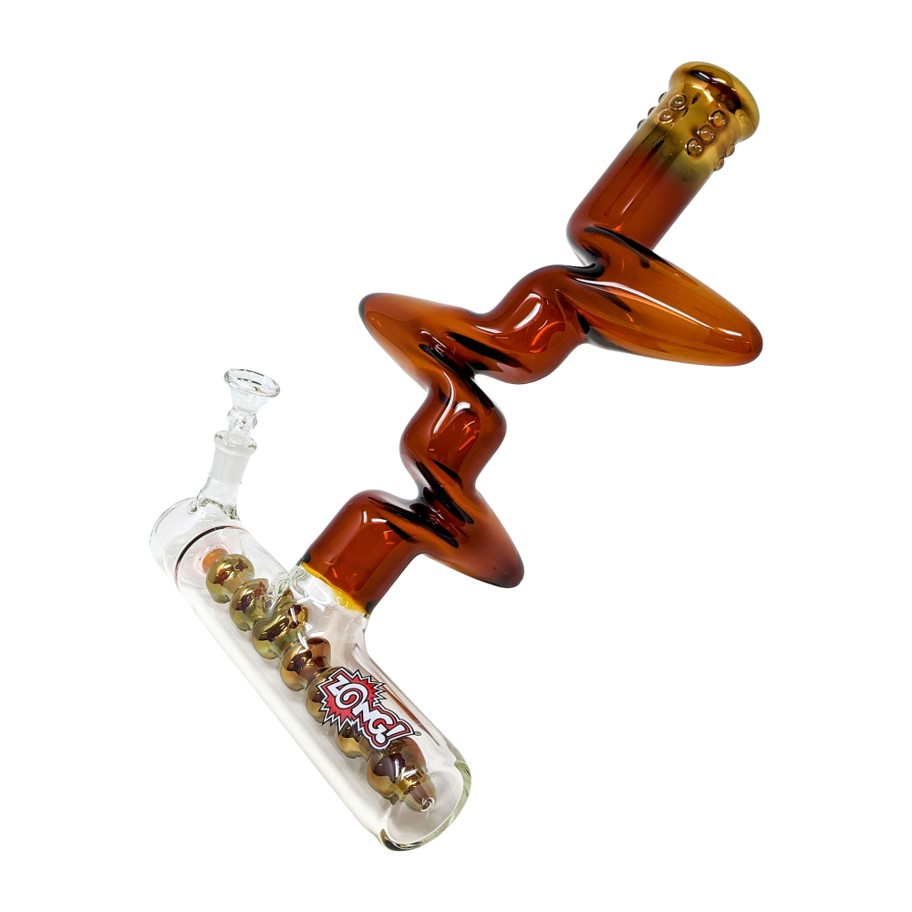 15.5" ZONG! Gold Fumed 3-Kink Zong with 9.5" Inline Barrel Perc 2-In-1 Bubbler & Water Pipe - [ZUBC50-U]