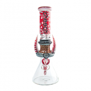 Cheech Glass - 14'' Double Horn Water Trap Beaker Water Pipe 14MM Female Joint- Red [CHE-110] 