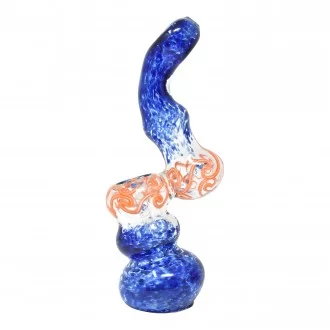7" Frit Art Flat Mouth Standing Bubbler Hand Pipe - [BK254]