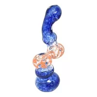 7" Frit Art Flat Mouth Standing Bubbler Hand Pipe - [BK254]