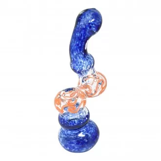 7" Frit Art Flat Mouth Standing Bubbler Hand Pipe - [BK254]