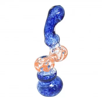 7" Frit Art Flat Mouth Standing Bubbler Hand Pipe - [BK254]